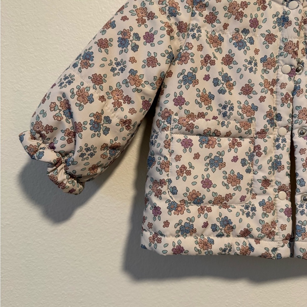 H&M Kids Floral Puffer Jacket - Cream and Blue - Picture 2 of 6
